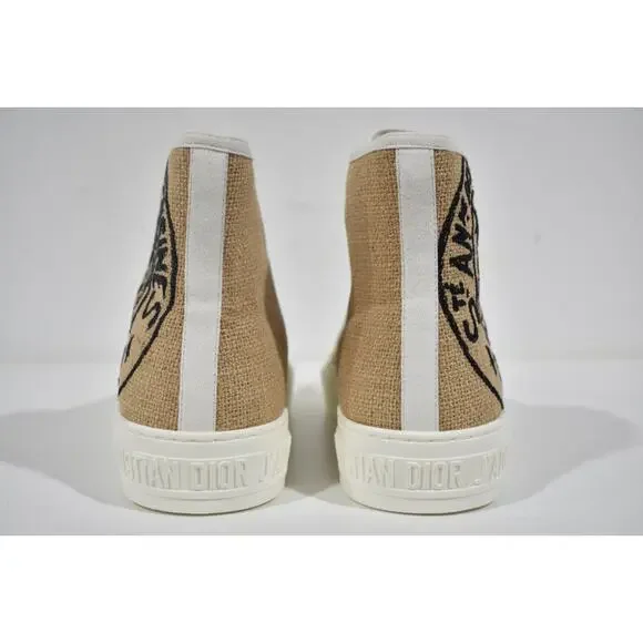 Dior Walk'n'dior Union Embroidered Beige Jute Lace Up Flat High Top Sneaker 39.5 - Picture 11 of 12
